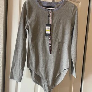 Tommy Hilfiger Gray Ribbed Bodysuit with Stripe Detail